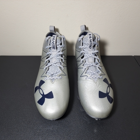 Under Armour Nitro Pro Mens Football Cleats Gray/Navy Blue 1287490-101 Size 10.5 - Picture 7 of 11